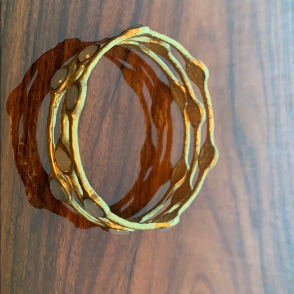 Gold tone, blue and white stone bangles.      (LA) - Picture 4 of 6